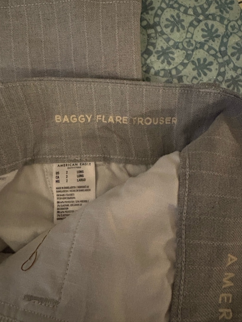 American Eagle Outfitters Gray Pinstripe Baggy Flare Trousers Size 2 Long